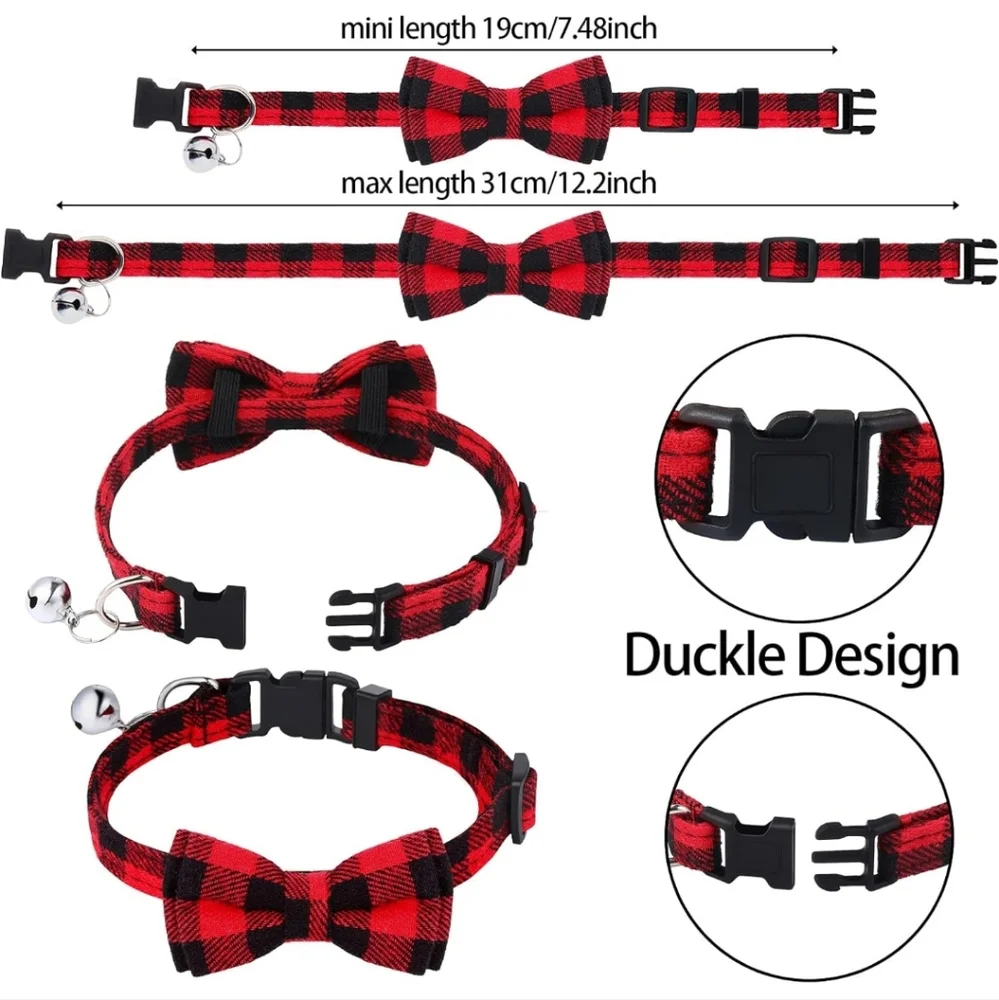 Plaid Black and White Cat Collar with Bell